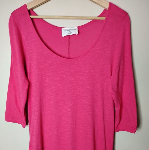 Verandah by Vina Lagenlook Dress OS Asymmetrical Hem Pockets Artsy Flowy Boho - Picture 4 of 9